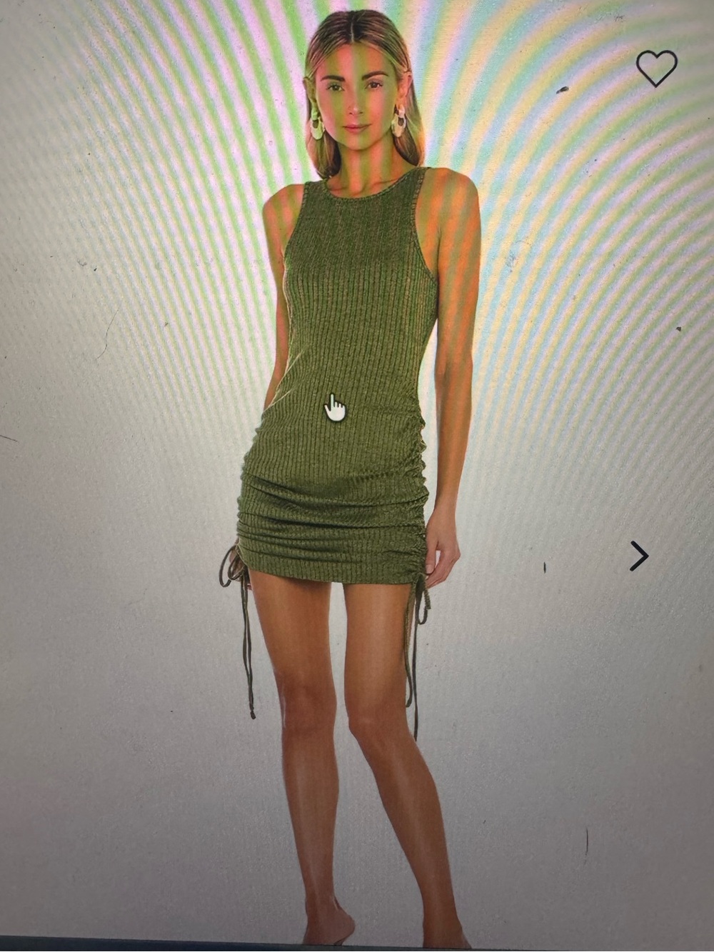 Lovers + Friends Olive Green Ribbed Ruched Mini Dress